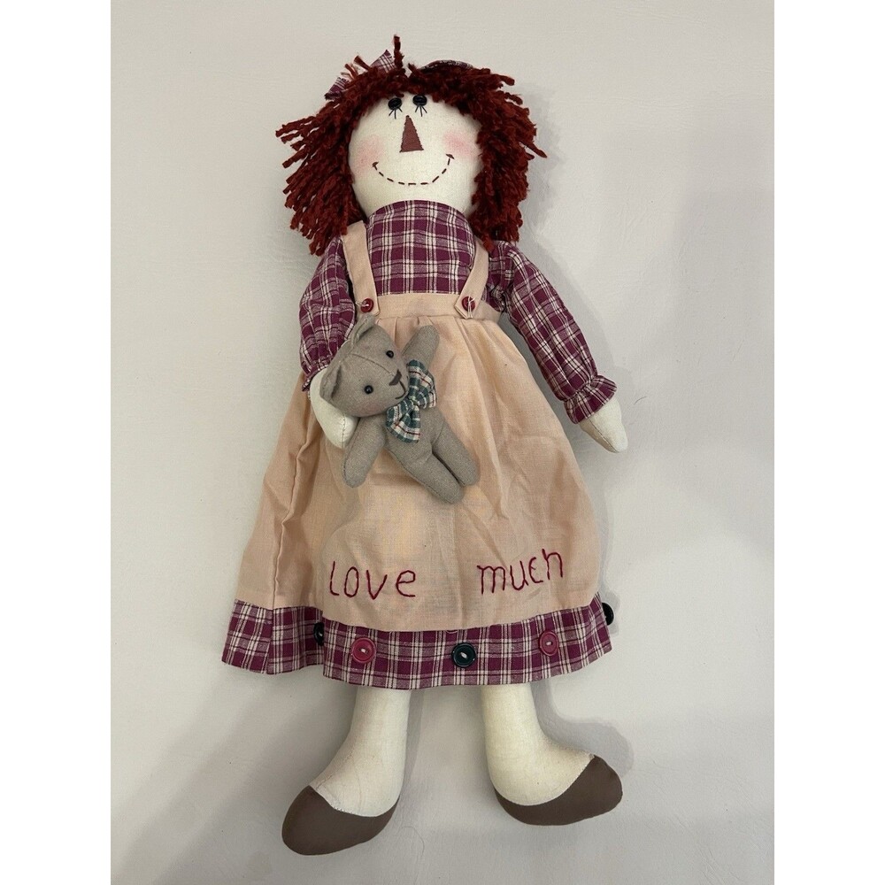 Vintage Raggedy Ann‎ Sitting Doll  Red Yarn Hair Doll 18" Handmade Needs Cleaned